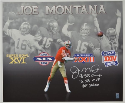 Joe Montana Signed Career Montage on Canvas 21” x 25”